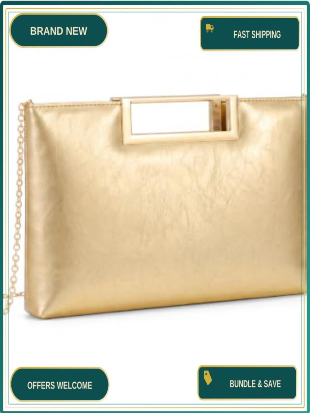 Faux Leather Evening Clutch with Detachable Chain & Top Handle